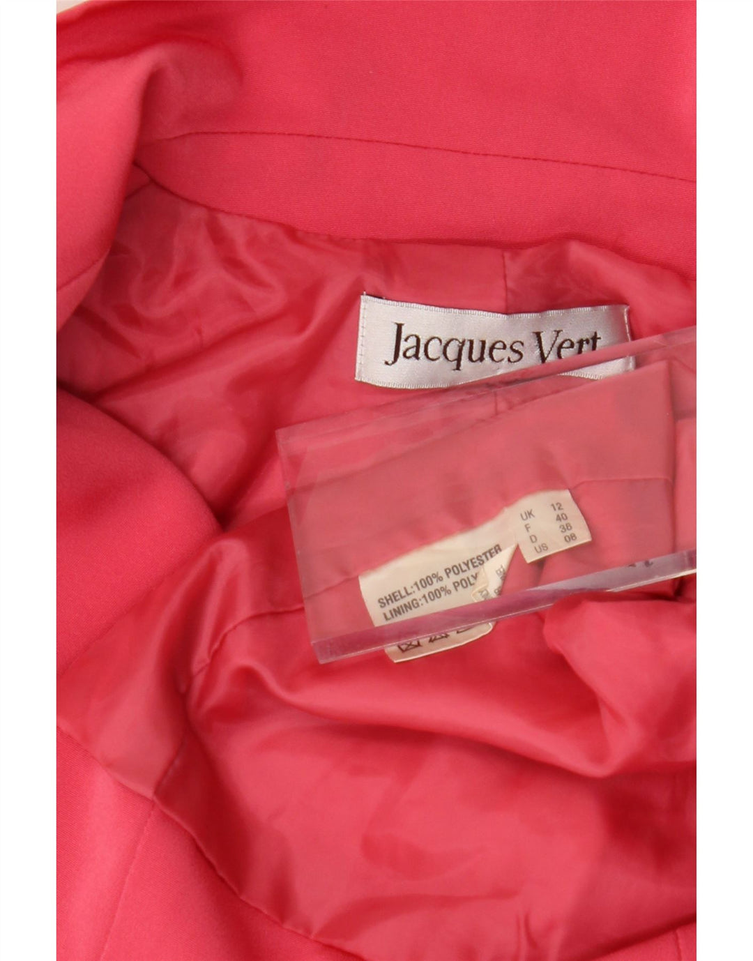 JACQUES VERT Womens 3 Button Blazer Jacket UK 12 Medium Pink Polyester Vintage Jacques Vert and Second-Hand Jacques Vert from Messina Hembry 