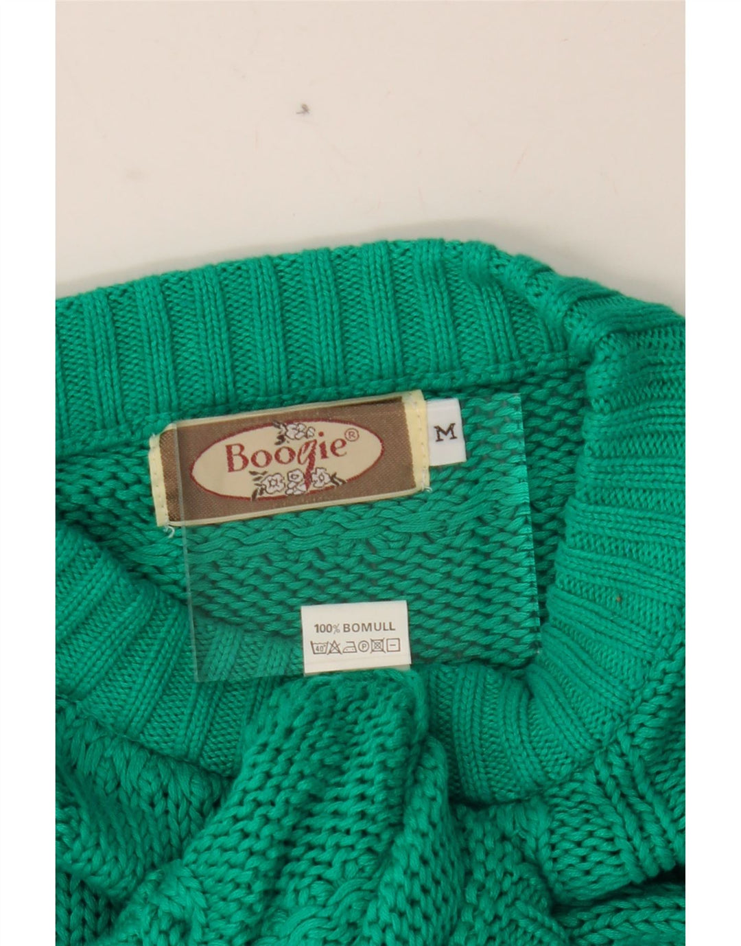 BOOGIE Mens Crew Neck Jumper Sweater Medium Green Cotton Vintage BOOGIE and Second-Hand BOOGIE from Messina Hembry 