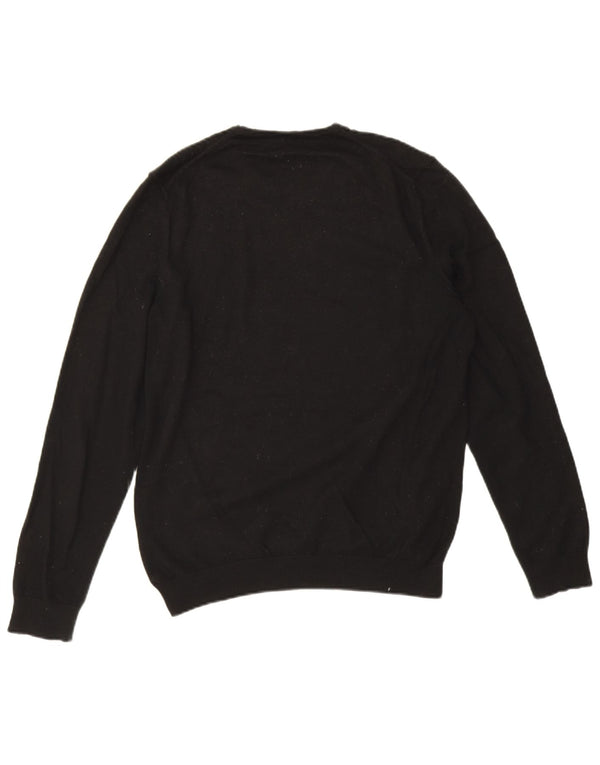 Hugo Boss Mens Slim Fit V-Neck Jumper Sweater Large Black Virgin Wool