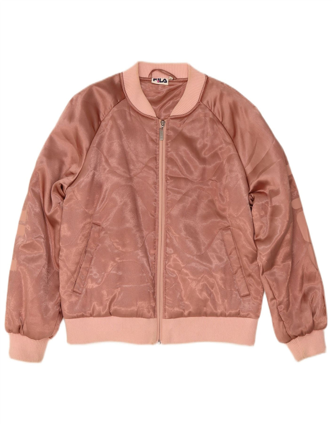 Fila Womens Grafisk Oversized Bomber Jacket UK 10 Small Pink Polyester