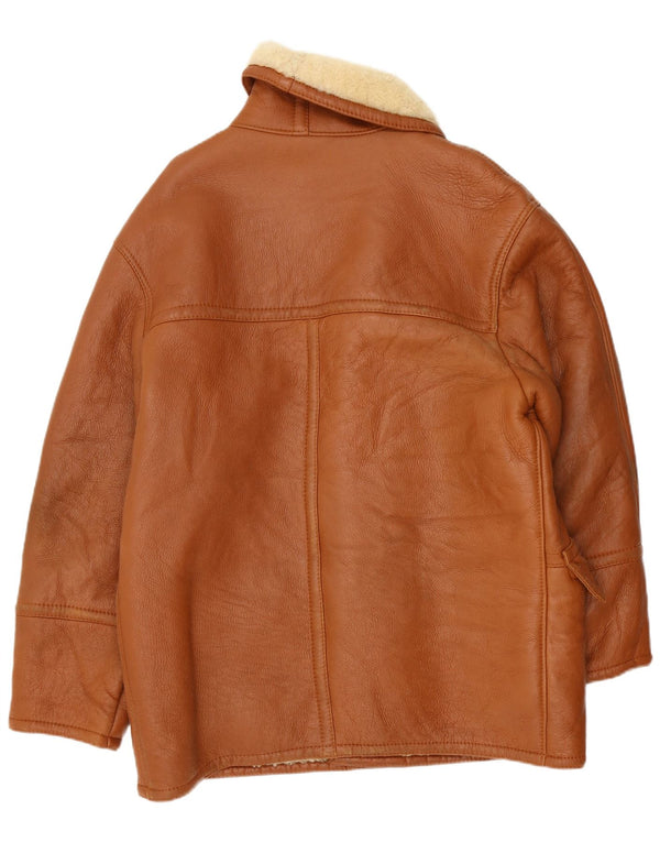 Vintage Mens Double Breasted Shearling Jacket IT 54 2XL Brown