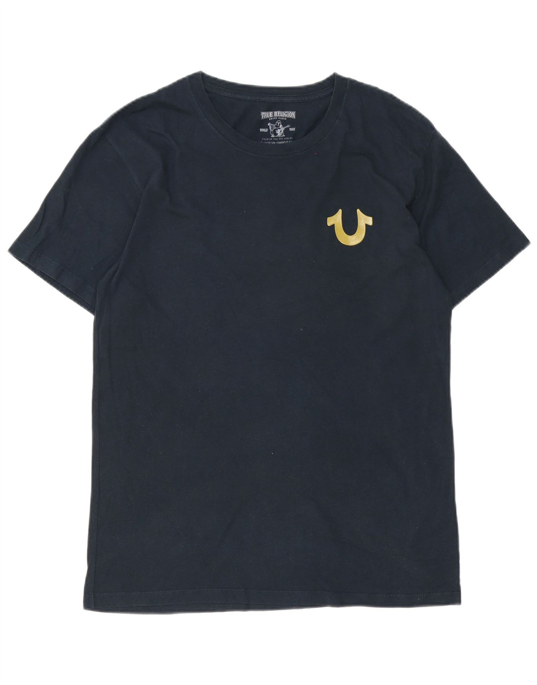 True Religion Mens Graphic T-Shirt Top Medium Navy Blue Cotton