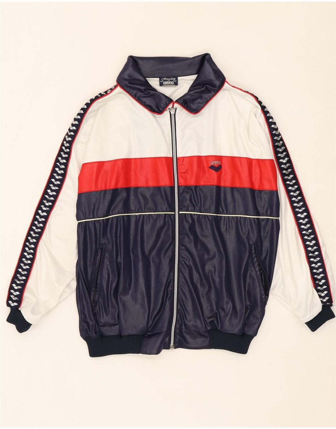 ARENA Womens Graphic Tracksuit Top Jacket Large Navy Blue Colourblock Vintage Arena and Second-Hand Arena from Messina Hembry 