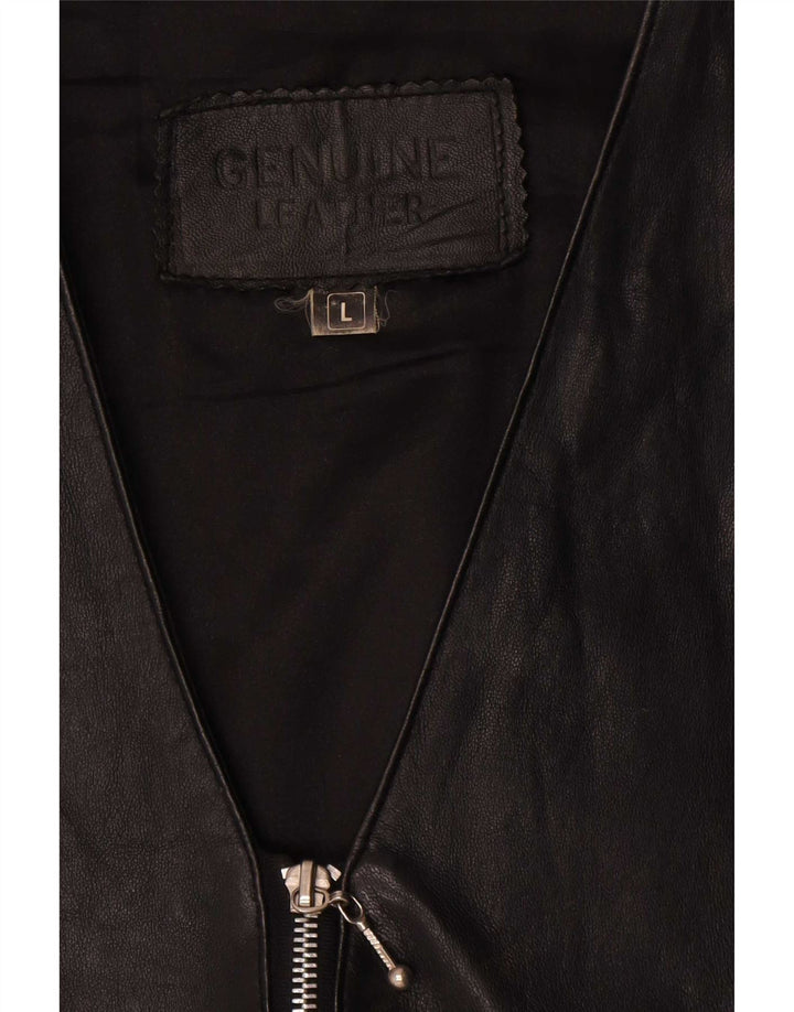 Vintage Mens Leather Waistcoat Large Black Leather