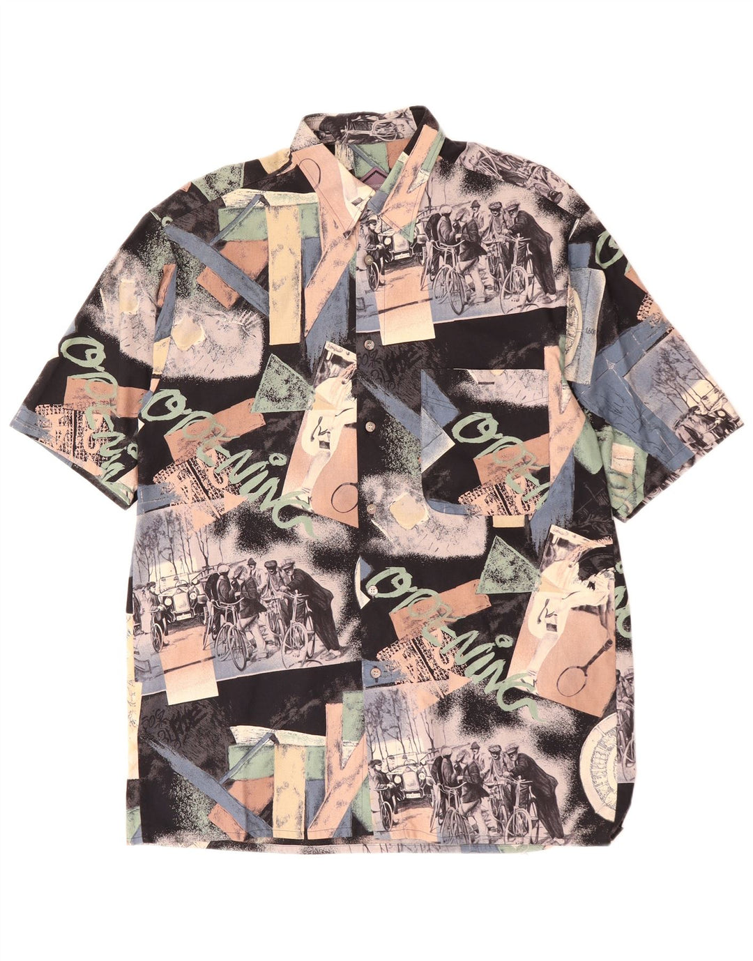 RUDNICK Camicia da uomo a maniche corte con motivo astratto medio multicolore