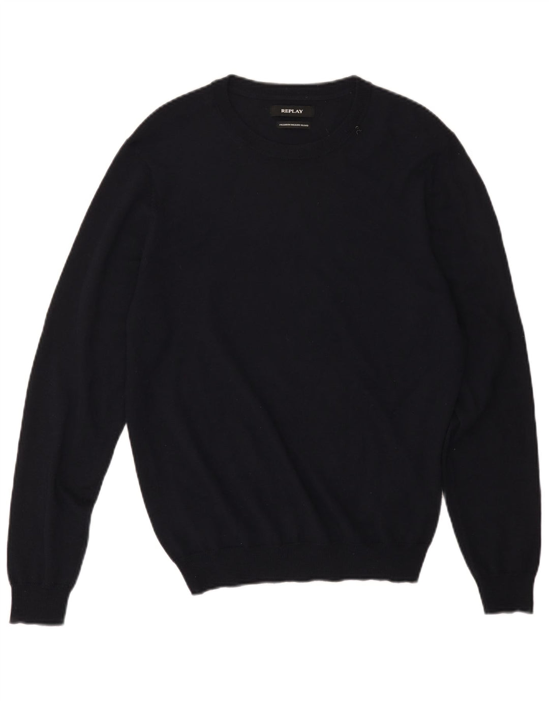 Replay Mens Crew Neck Jumper Sweater Medium Navy Blue Merino Wool