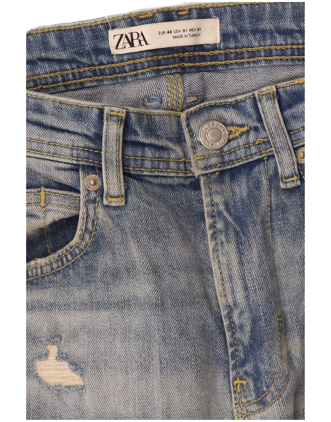 Zara Mens Distressed Straight Jeans EU 40 Medium W31 L28 Blue