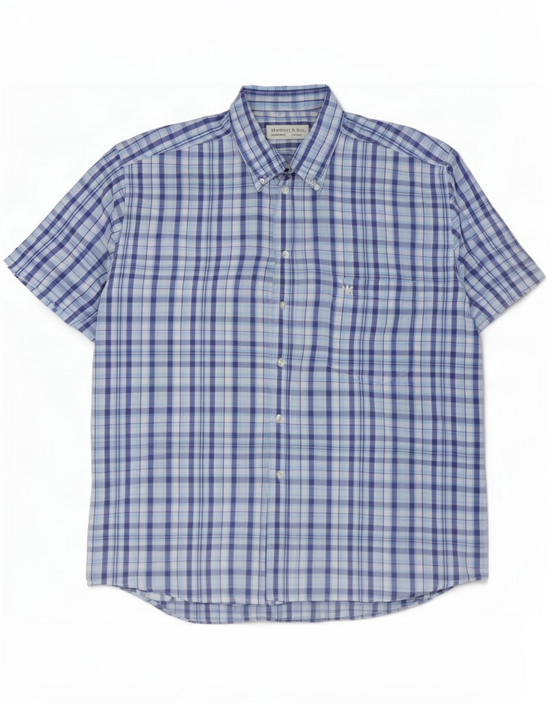 Camicia a maniche corte da uomo Harrison & Son XL in cotone a quadri blu