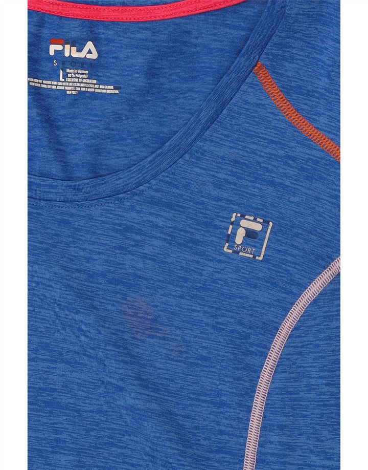 FILA Womens T-Shirt Top UK 14 Large Blue Flecked Polyester Vintage Fila and Second-Hand Fila from Messina Hembry 