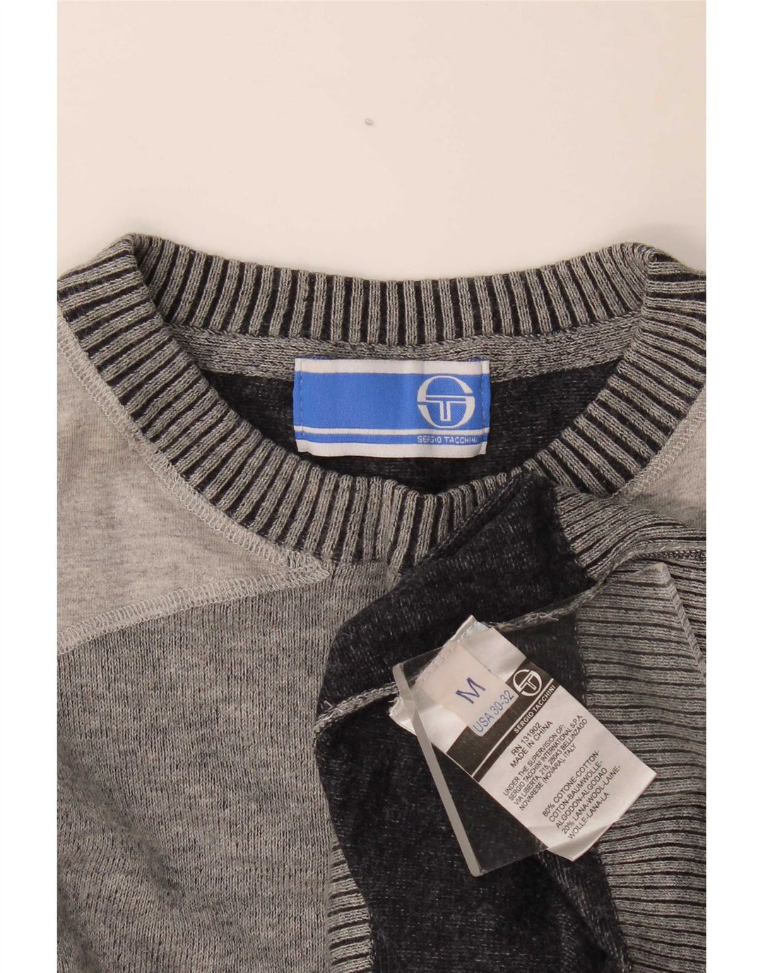 Sergio Tacchini Mens Crew Neck Jumper Sweater Medium Grey Colourblock