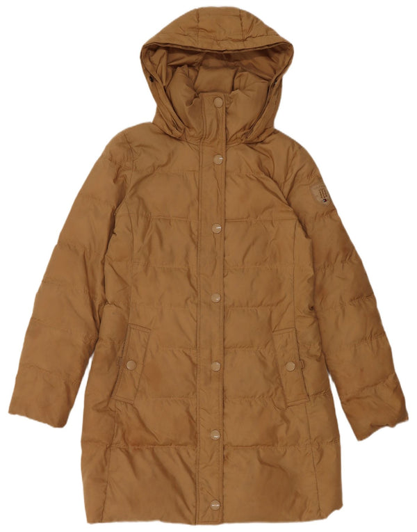 Tommy Hilfiger Abrigo acolchado con capucha para mujer UK 10 Small Marrón Poliéster