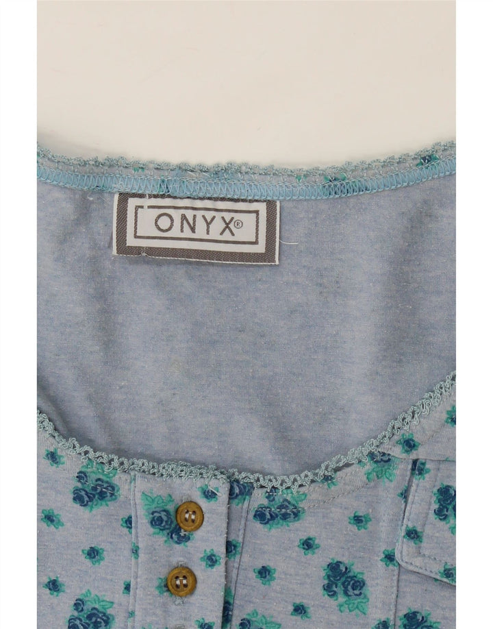 ONYX Womens Bodysuit UK 12 Medium Blue Floral Cotton Vintage Onyx and Second-Hand Onyx from Messina Hembry 