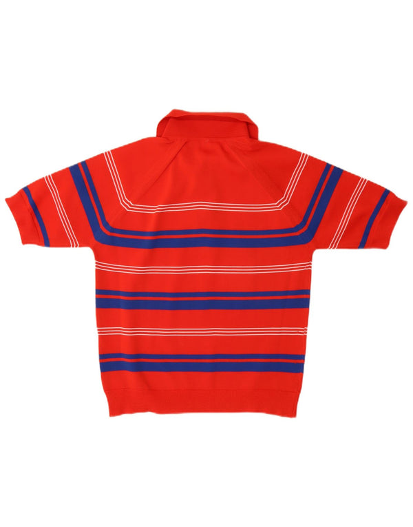 Vintage Womens Polo Neck Jumper Sweater UK 14 Medium Red Striped