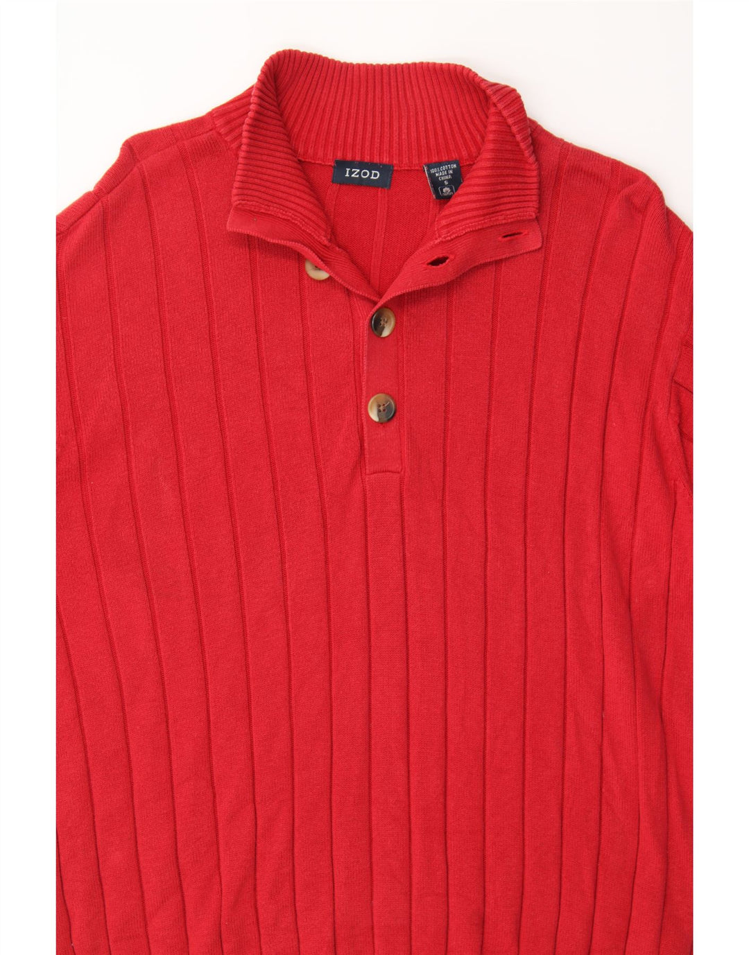 IZOD Mens Button Neck Jumper Sweater Small Red Cotton Vintage Izod and Second-Hand Izod from Messina Hembry 