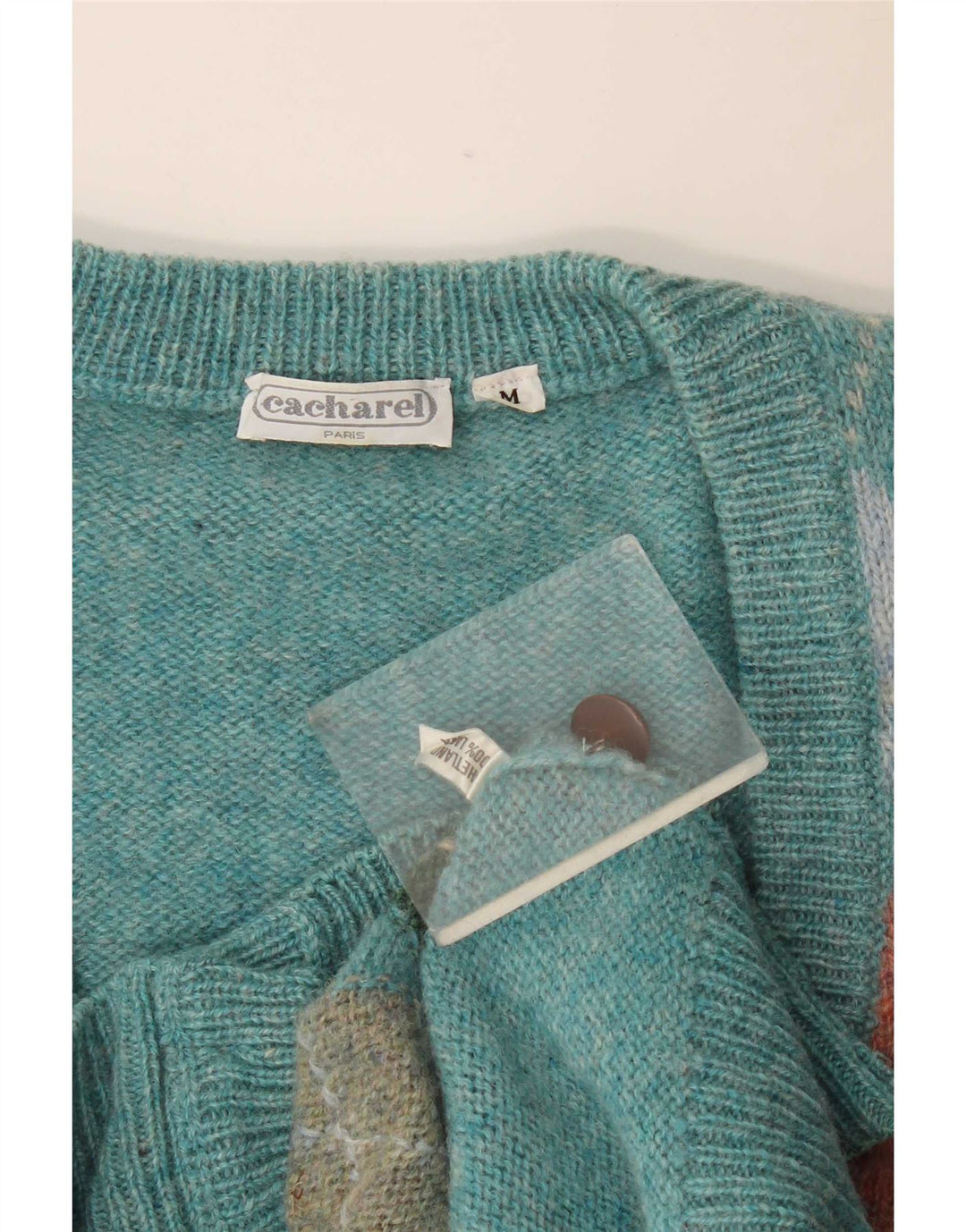 Cacharel Herren-Strickjacke, Mitteltürkis, Argyle-/Diamant-Wolle
