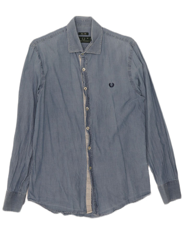 Fred Perry Mens Slim Fit Shirt Medium Blue Cotton
