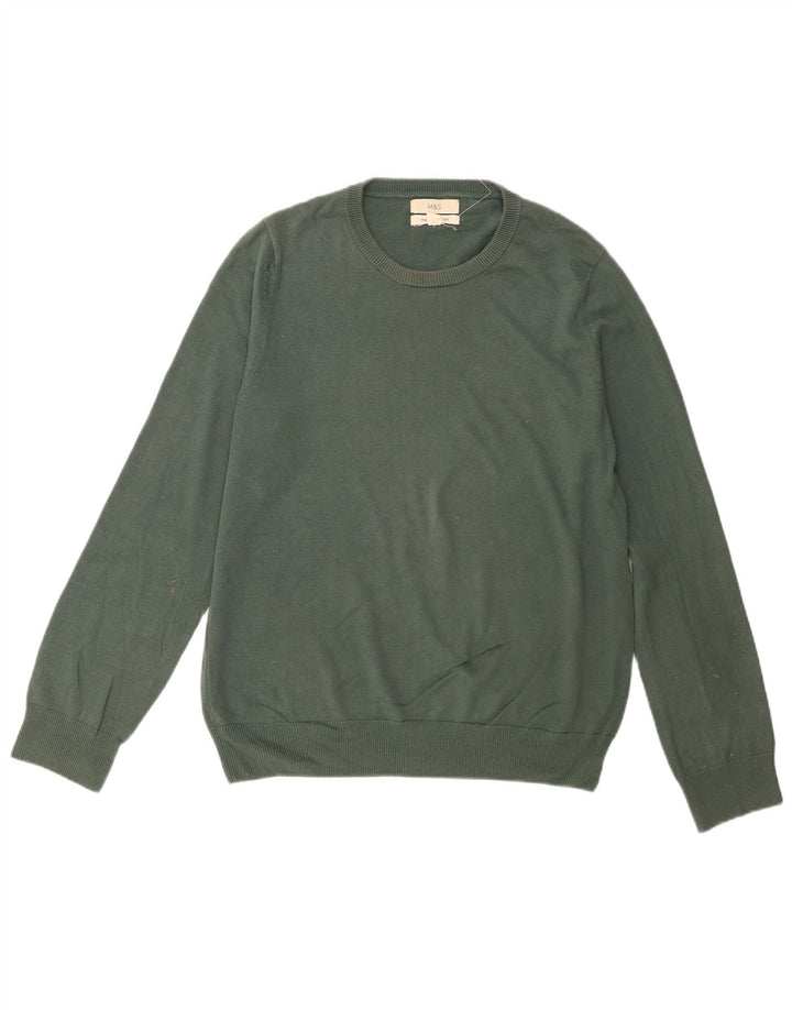 Marks & Spencer Mens Crew Neck Jumper Sweater Small Green Cotton