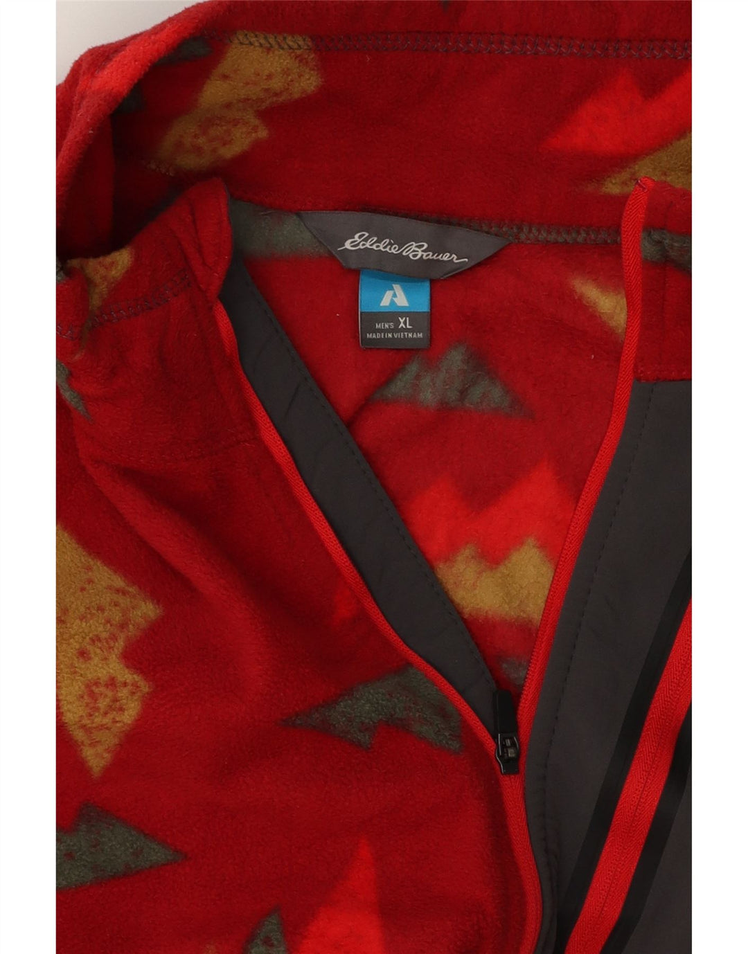 EDDIE BAUER Mens Zip Neck Fleece Jumper XL Red Geometric Polyester Vintage Eddie Bauer and Second-Hand Eddie Bauer from Messina Hembry 