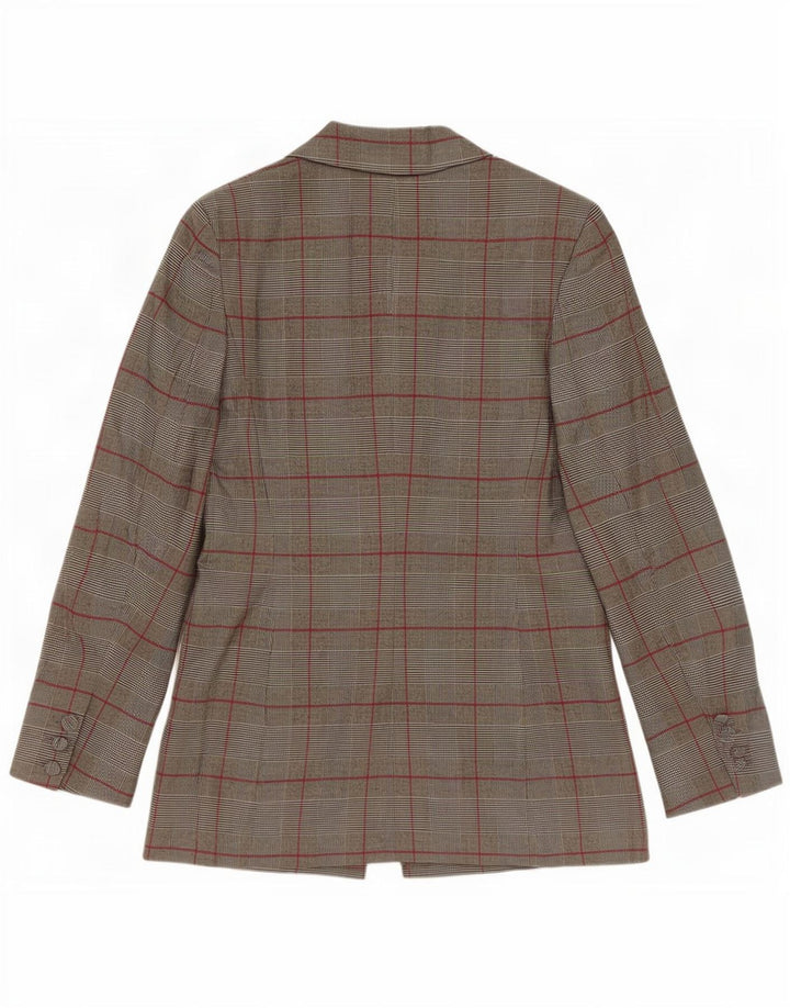 Zara Chaqueta Blazer De 1 Botón Para Mujer UK 42 Poliéster A Cuadros Gris Medio