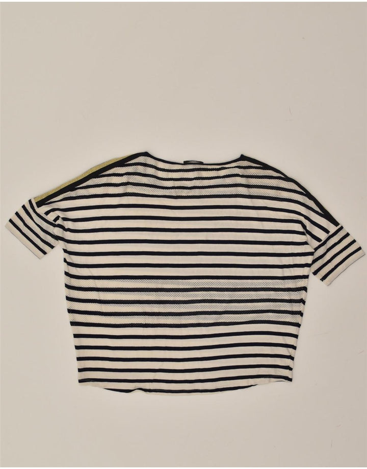 LIU JO Womens Graphic T-Shirt Top UK 18 XL Off White Striped | Vintage Liu Jo | Thrift | Second-Hand Liu Jo | Used Clothing | Messina Hembry 