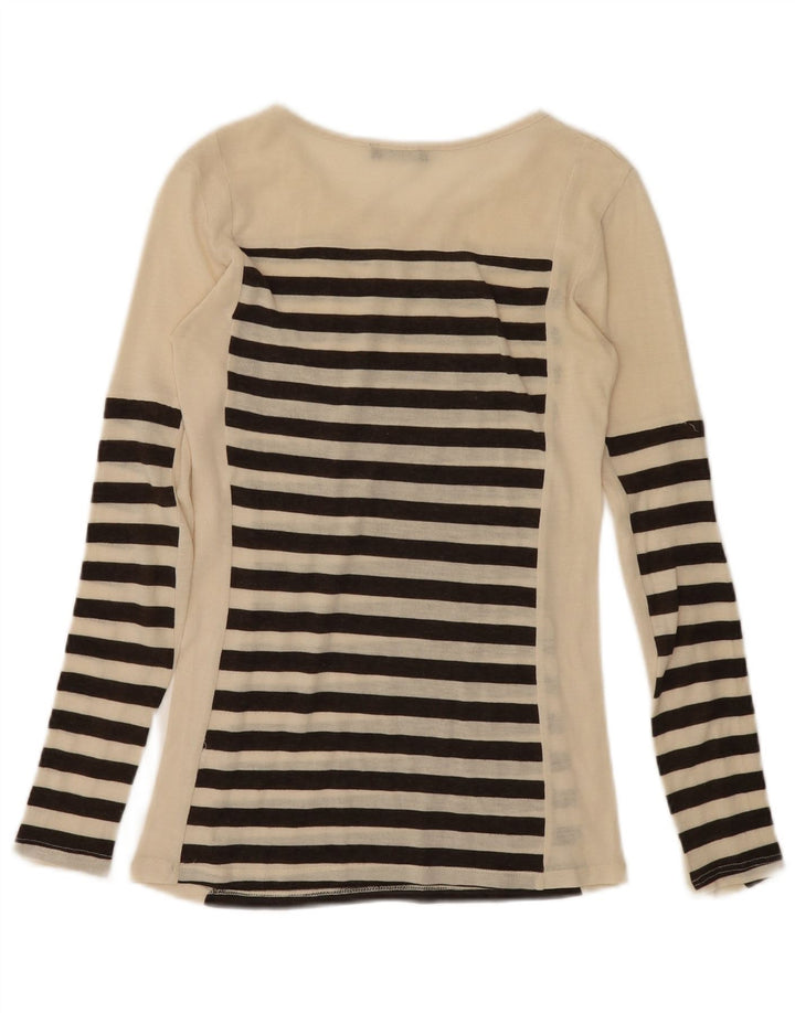 Zara Womens Top Long Sleeve UK 8 Small Beige Striped