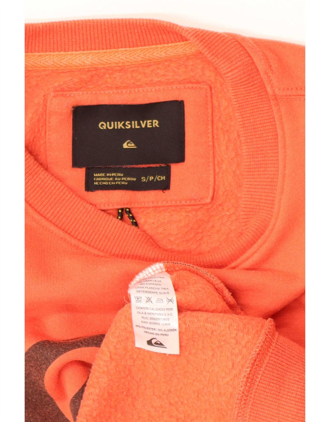 Quiksilver Mens Graphic Sweatshirt Jumper Small Orange Polyester