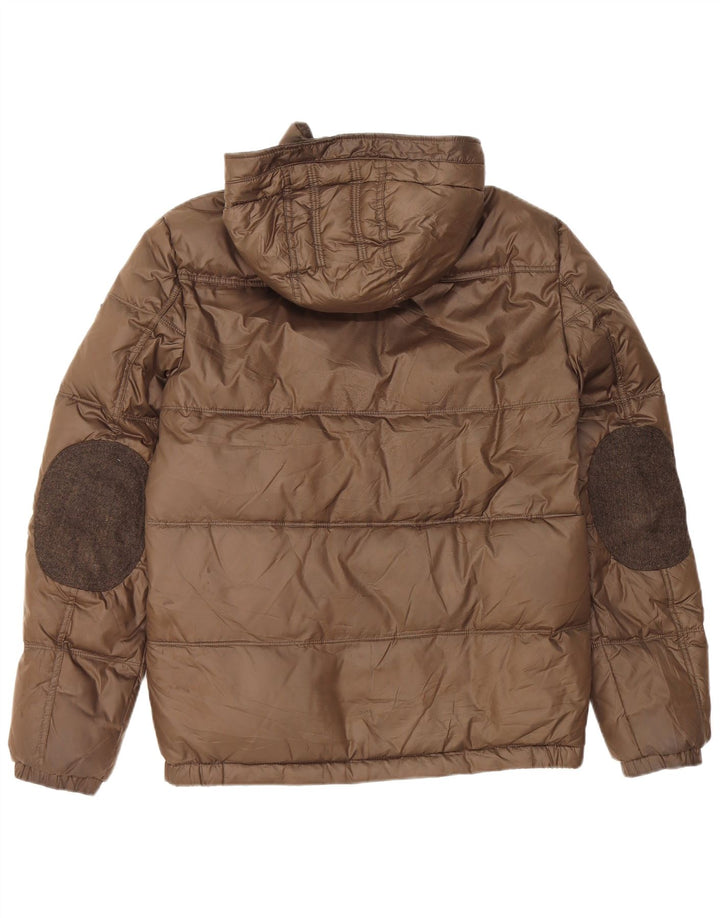 Guess Mens Hooded Padded Jacket UK 34 XS Brown Polyester