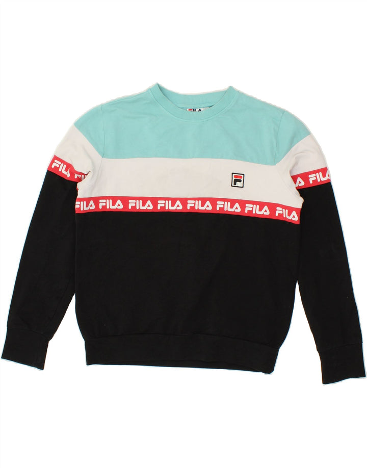 FILA Womens Graphic Sweatshirt Jumper UK 14 Medium Multicoloured Vintage Fila and Second-Hand Fila from Messina Hembry 