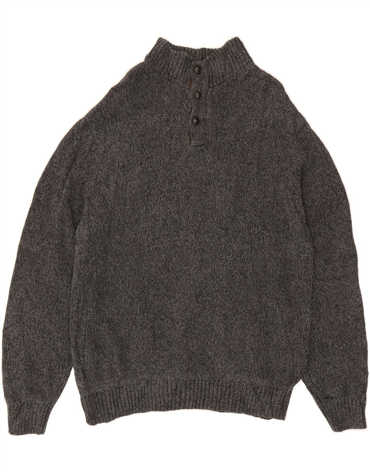CHAPS Mens Button Neck Jumper Sweater XL Grey Flecked Cotton Vintage Chaps and Second-Hand Chaps from Messina Hembry 