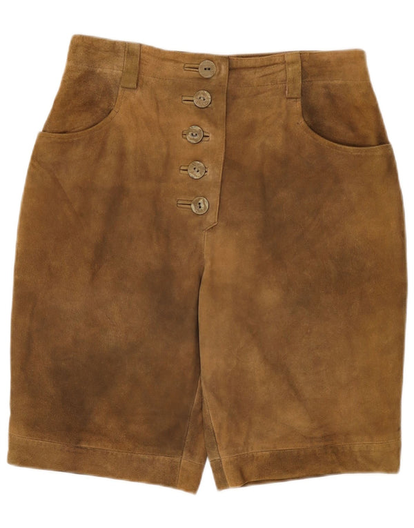 Vintage Womens High Waist Suede Shorts W30 Medium Beige Leather
