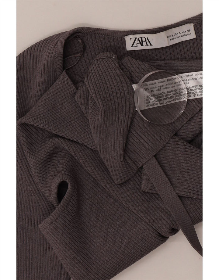 Zara Womens Cut Out Crop Top UK 10 Small Grey Viscose