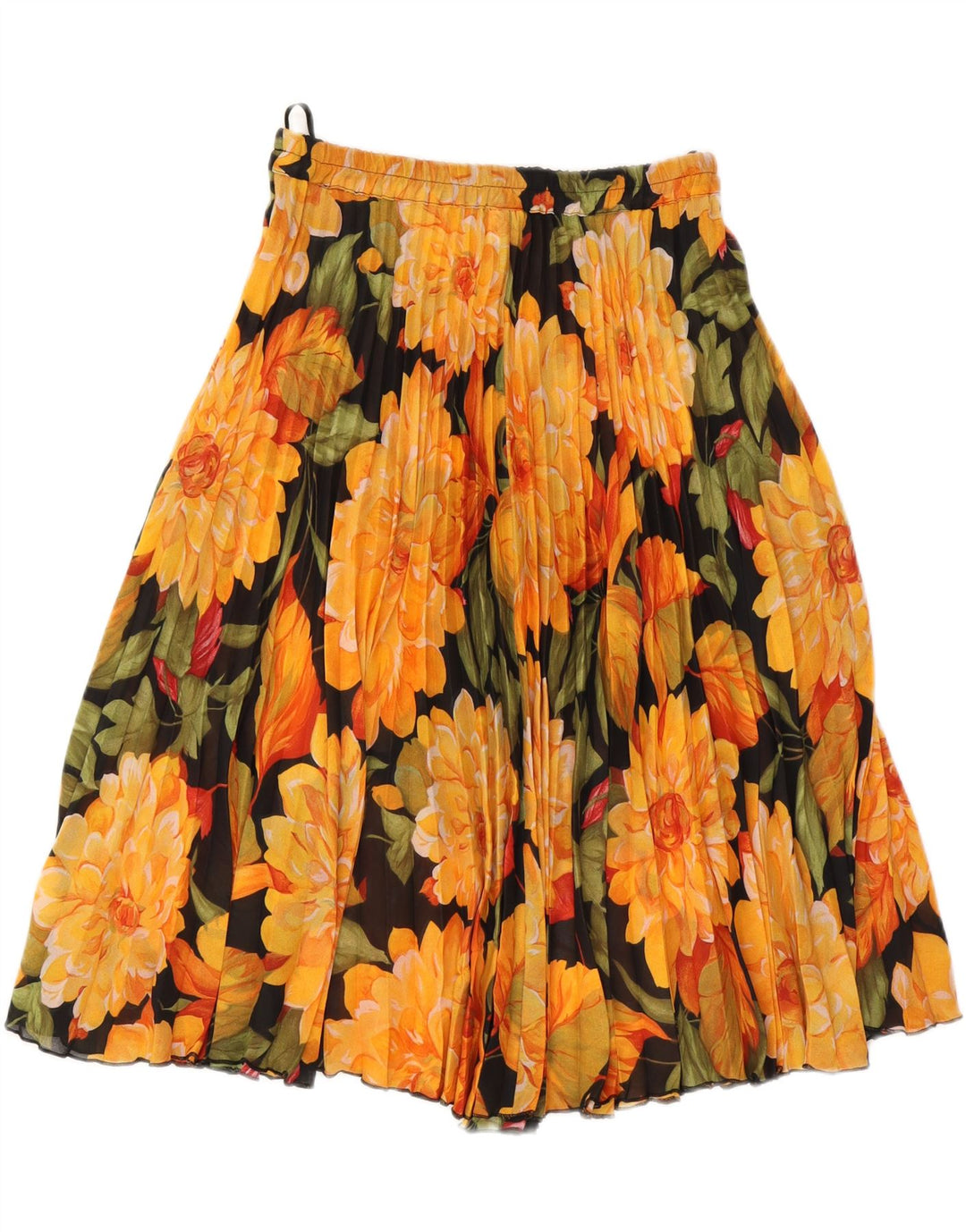 VINTAGE Womens Pleated Skirt W30 Medium Orange Floral Polyester Vintage Vintage and Second-Hand Vintage from Messina Hembry 