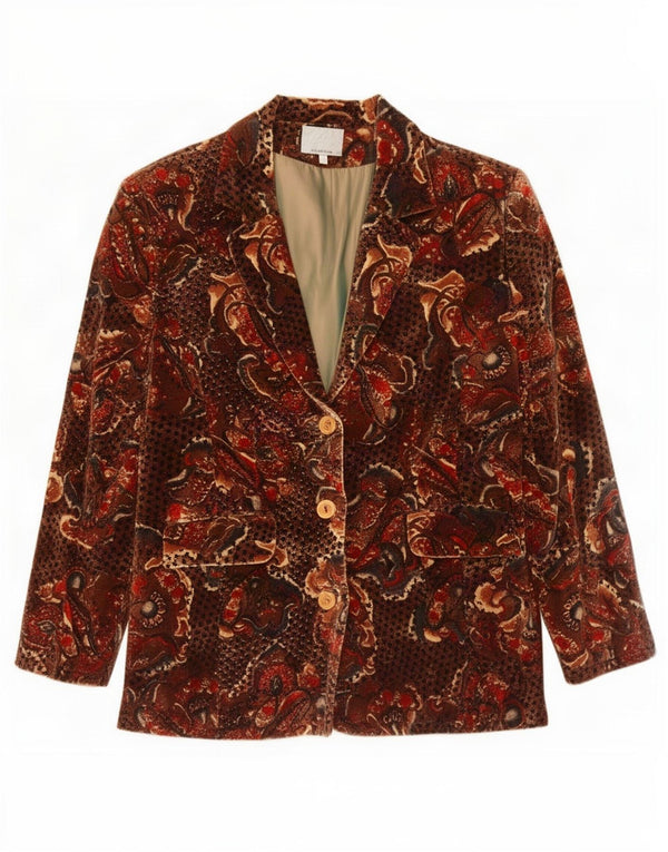 Vintage Womens 3 Button Velvet Blazer Jacket IT 50 XL Brown Paisley