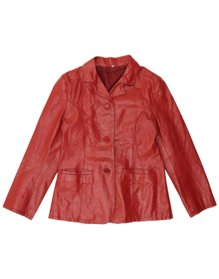 VINTAGE Womens Leather Jacket UK 12 Medium Red