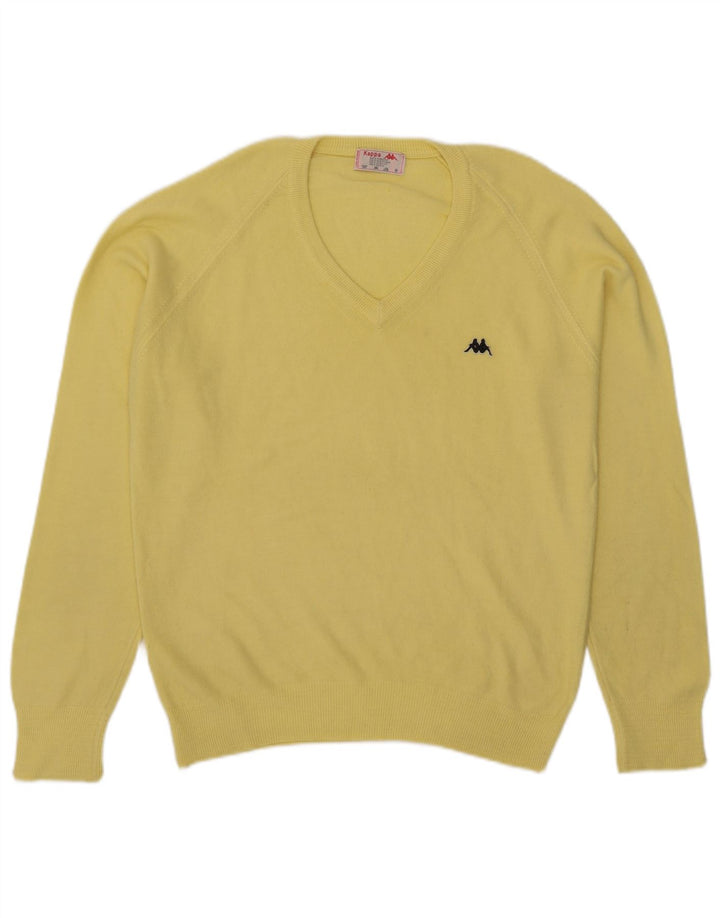 Kappa Mens V-Neck Jumper Sweater Medium Yellow Acrylic