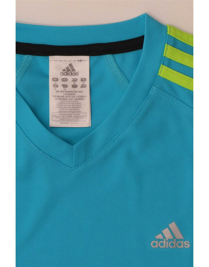 Adidas Dame T-Shirt Top UK 12 Medium Blue Polyester