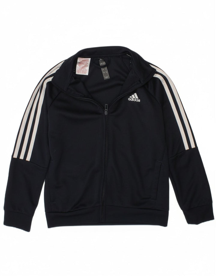ADIDAS Boys Aeroready Tracksuit Top Jacket 7-8 Years Navy Blue Polyester