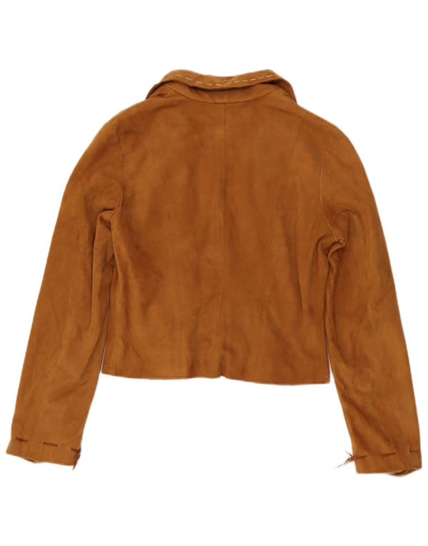 Lavorazione Artigiana Womens Suede Crop Blazer Jacket UK 10 Small Brown