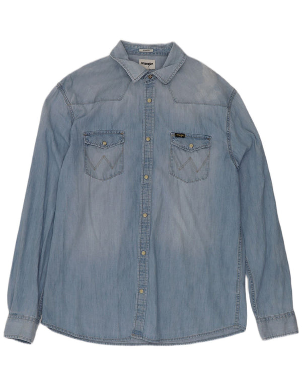 Wrangler Mens Regular Fit Denim Shirt Large Blue Cotton