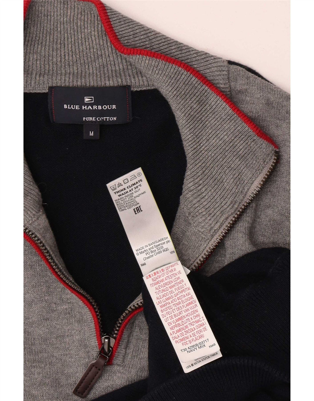 Maglione da uomo Marks & Spencer con collo con zip blu Harbour blu navy medio