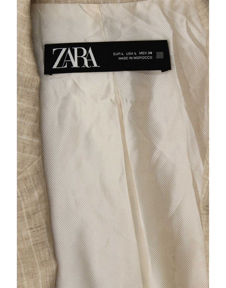 Zara Womens Open Blazer Jacket UK 16 Large Beige Rayé