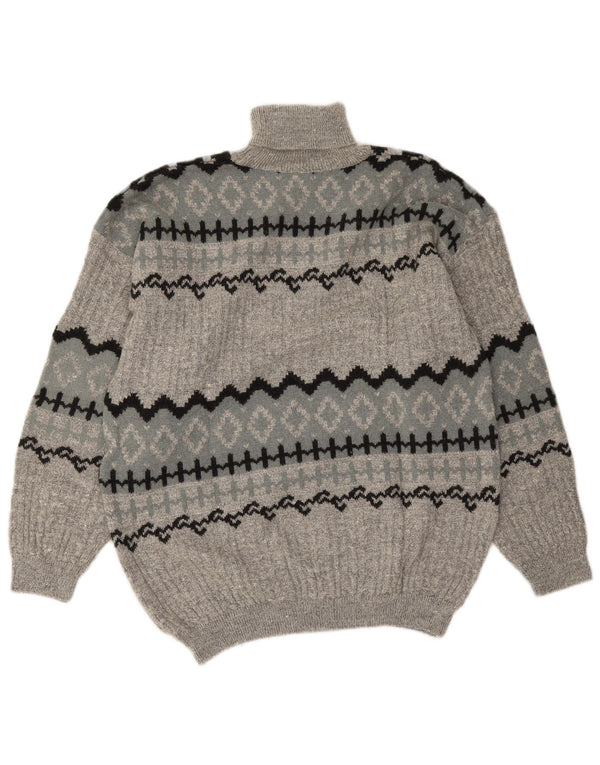 Vintage Herre rullehals sweater Large Grey Fair Isle Alpaca Wool