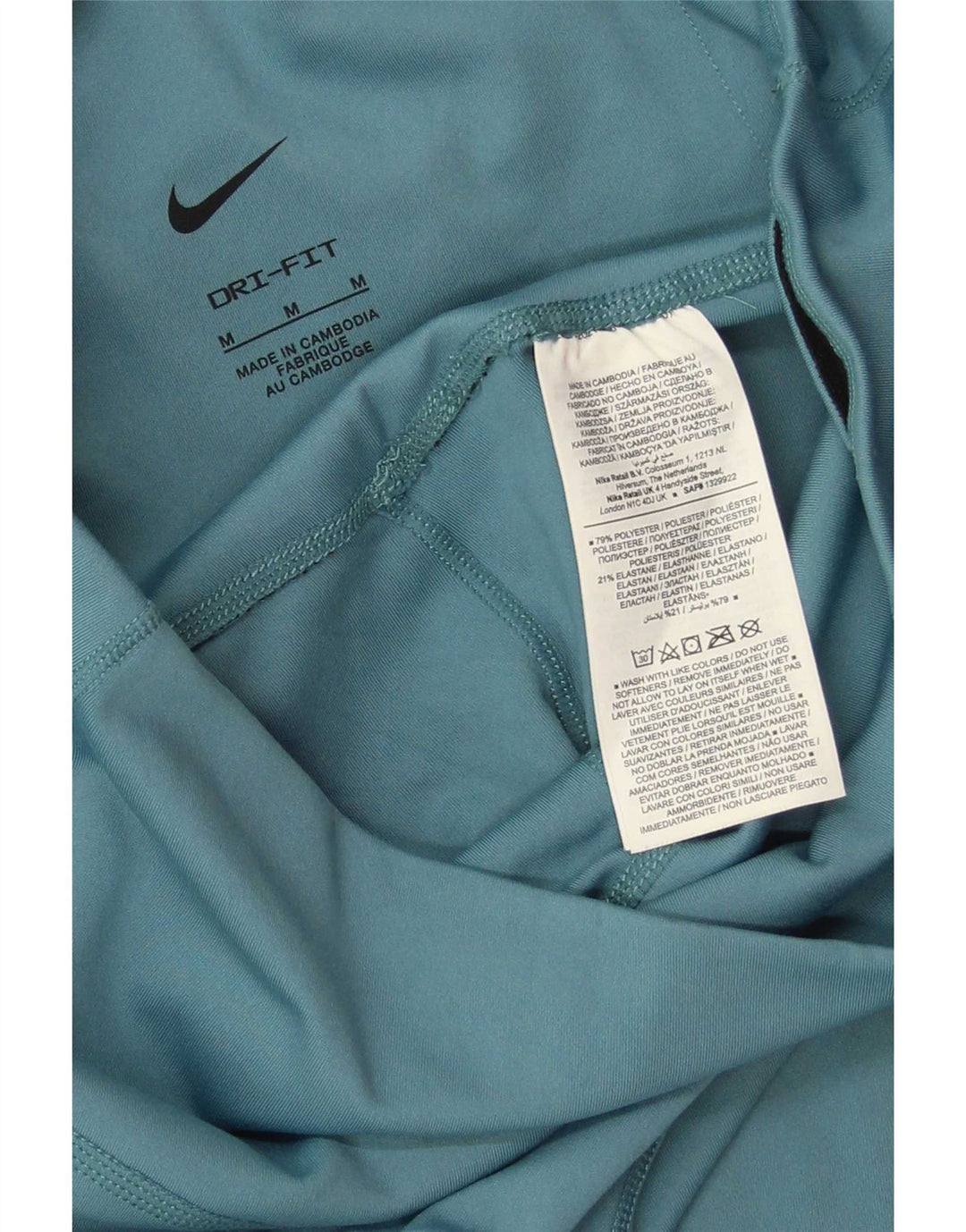 Nike Dame Dri Fit Leggings UK 12 Medium Blue Polyester