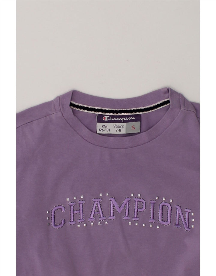 CHAMPION Girls Graphic Top Long Sleeve 7-8 Years Small Purple | Vintage Champion | Thrift | Second-Hand Champion | Used Clothing | Messina Hembry 