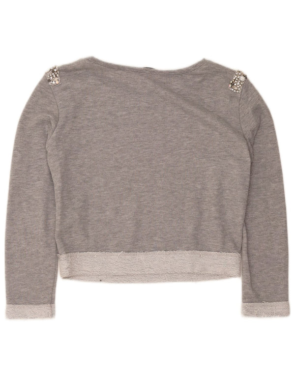 Guess Sweat-shirt court surdimensionné pour femme UK 6 XS Gris Coton
