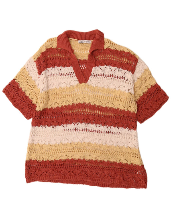 Polo Zara da donna in maglia vestibilità ampia UK 16 grande a righe multicolore