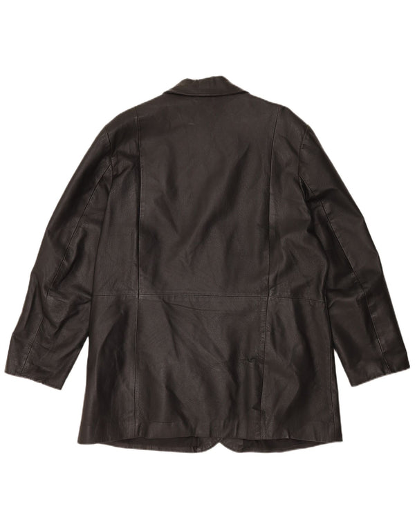 Giacca blazer in pelle vintage da donna a 3 bottoni UK 20 2XL in pelle nera