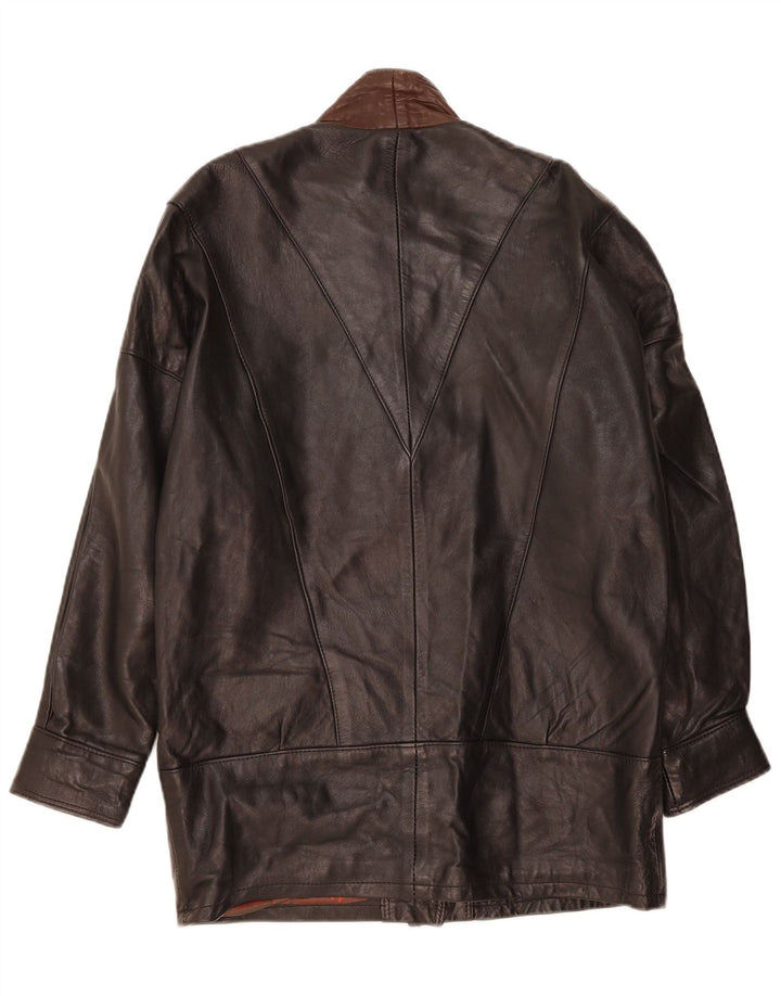 SARDAR Womens London Oversized Leather Coat UK 14 Medium Brown Leather