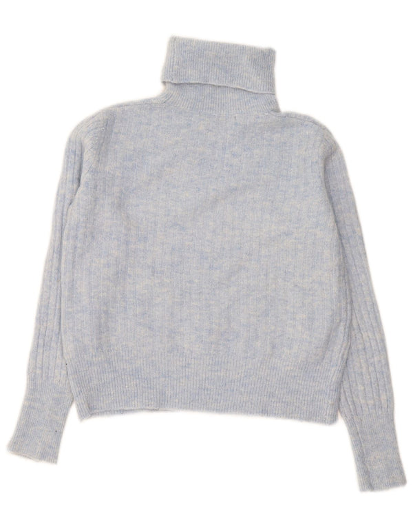 Zara Womens Crop Roll Neck Jumper Sweater UK 10 Small Blue Flecked Nylon