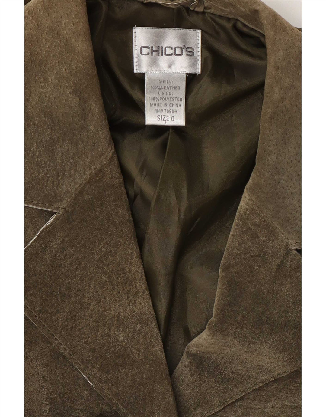 Chico's dameoversize blazerjakke med 3 knapper i ruskind US 0 XS Khaki læder